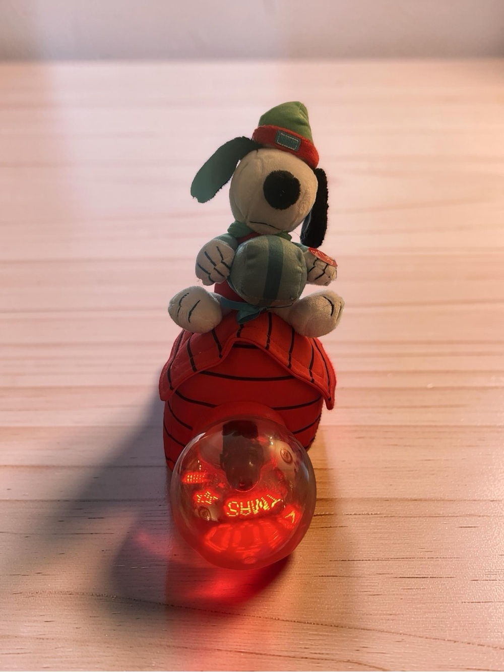 Peanuts Plush Snoopy Dog Toy in Red and Green with Light-Up Ball - Picture 4 of 6
